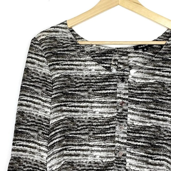 DREW 100% Silk Cutout Open Back Blouse Small Long Sleeve Button Up Shirt - Picture 2 of 12